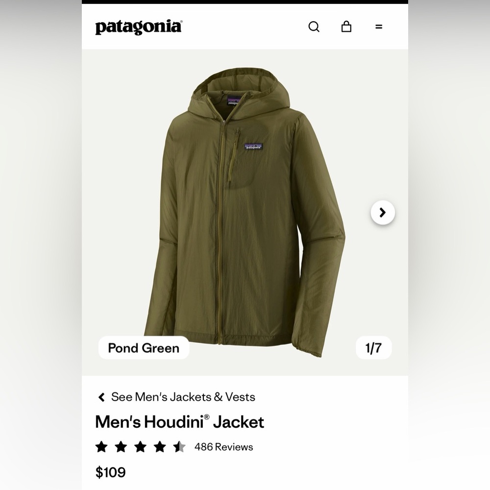 NWT Patagonia Men's Houdini Jacket - Pond Green M